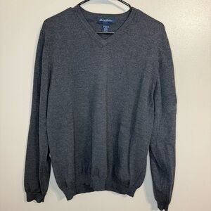 Brooks‎ Brothers Charcoal Grey V-Neck Fine Italian Merino Wool Sweater Men’s L